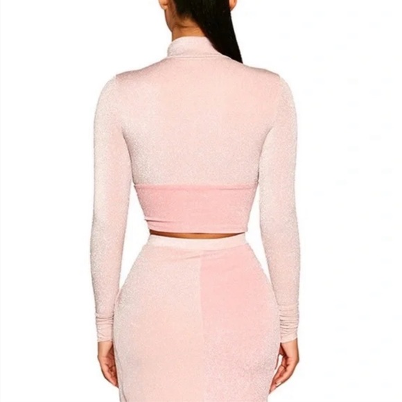 🆕 2/$60 NWT Naked Wardrobe | Long Sleeve Mock Neck Crop Top | Pink Sparkles - Picture 4 of 11